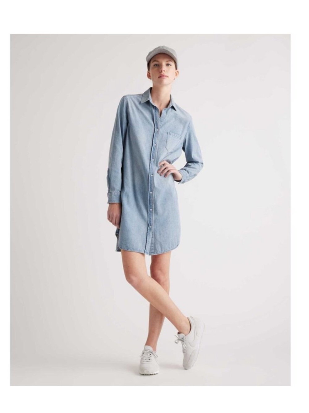 Quince Women’s Medium Distressed Denim Cotton Shirt Dress Casual